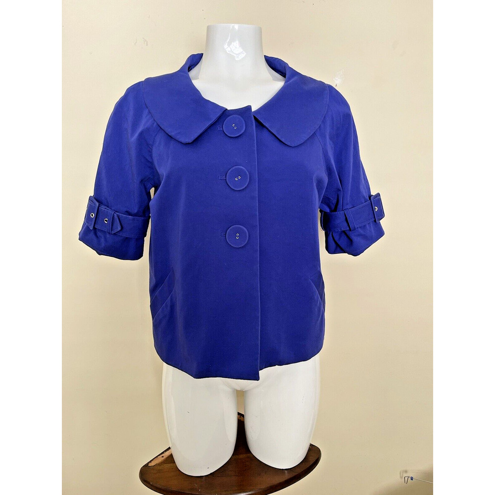Boutique Essentials Purple Layering "JACKIE O" CROP JACKET 3/4 sleeve Size 8